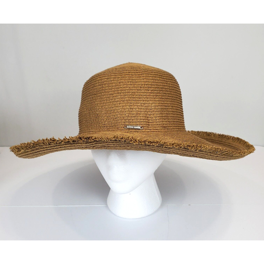 Bijoux‎ Terner Floppy Sun Hat Wide Brim Frayed Edge Tan Beach Vacation Wear